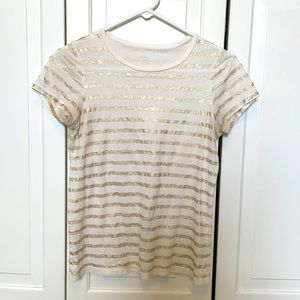 J. Crew Cream and Gold Stripe Tissue T Shirt